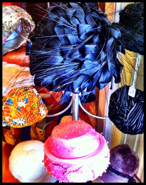 Feathered and embellished hats at Vintage Martini